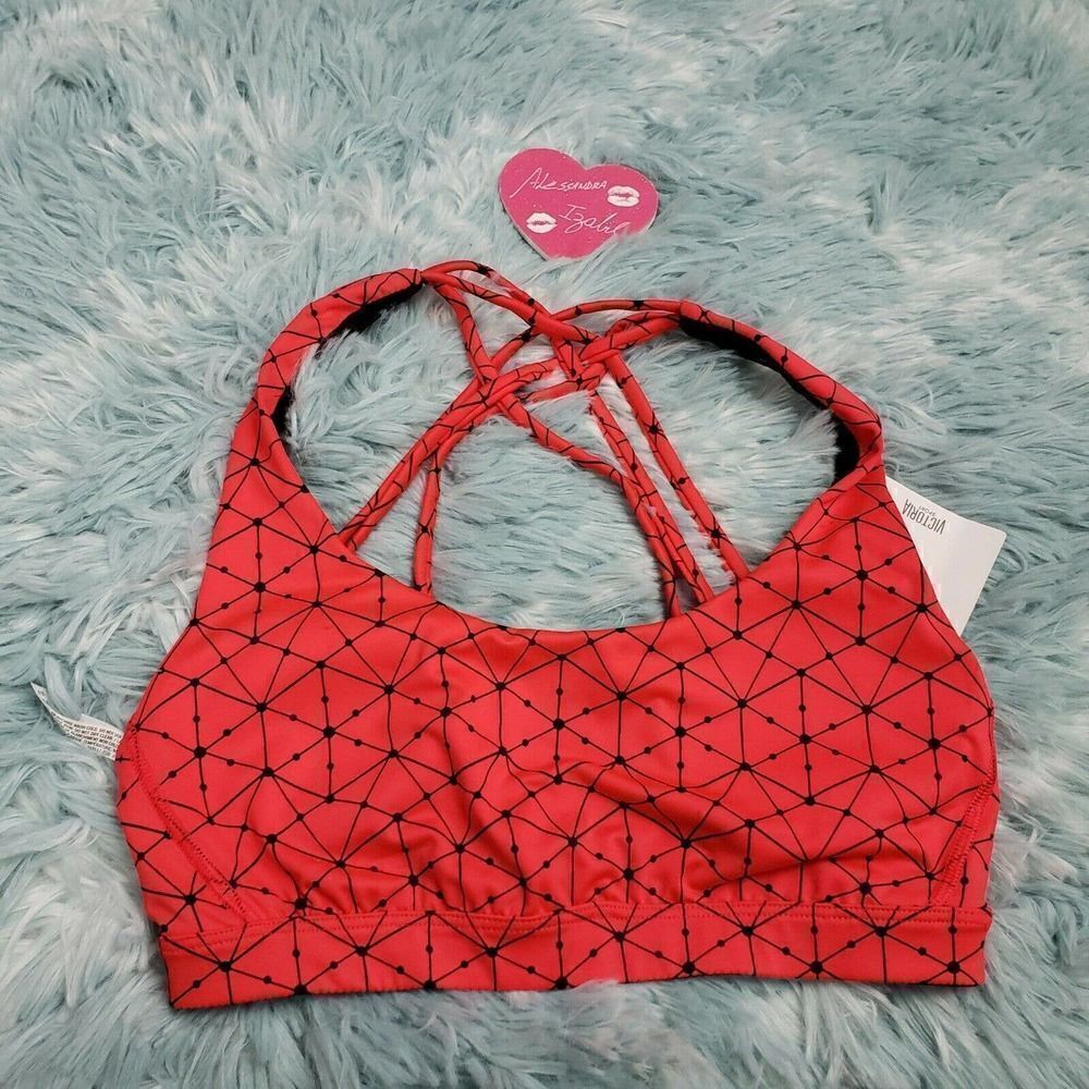 Victoria's Secret Red Spider Web Pattern VSX Logo Racerback Sport Bra Si…